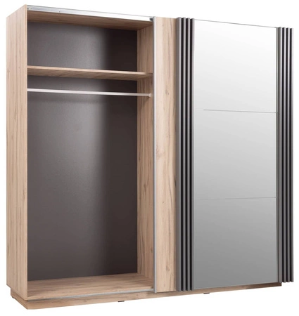 Möbelset für Schlafzimmer Estan Eiche hell / anthrazit Zeitloses Design Schlafzimmermöbel-Set geräumiger Schiebeschrank mit Spiegel