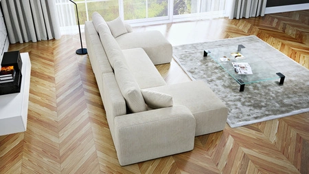 Ecksofa mit Schlaffunktion Fiesta U beige stilvolles Ecksofa mit interessanter Form strapazierfähiger Kordstoff Bettzeugcontainer