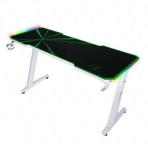 Zeo Gaming-Schreibtisch weiß / grün Designer und ergonomische Schreibtisch rutschfeste Carbonplatte vollständig mit Pad LED-Beleuchtung abgedeckt