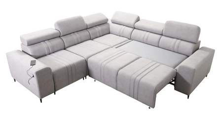 Ecksofa mit Schlaffunktion Castel III grau-braun links Ecksofa mit zwei Bettkästen verstellbare Kopfstützen