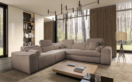 Ecksofa mit Schlaffunktion Viano III hellbraunes linkes Ecksofa mit Bettzeugcontainern perfekt für moderne Innenräume