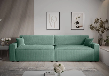 Brandon XL Bis Schlafsofa Patina modernes Design dreidimensionaler Stoff mit ausdrucksstarken Streifen Bettzeug Container