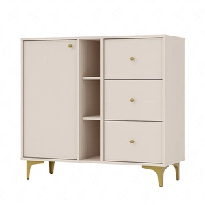 Schubladenkommode Kioto I 100 cm beige modernes Design praktische Einlegeböden goldene Griffe Metallbasis