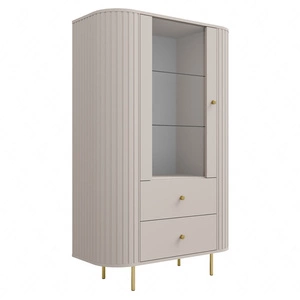 Vitrine Ovalio 97 cm beige stilvolles Design sichere Hartglasvitrine in ovaler Form mit Zierfräsung