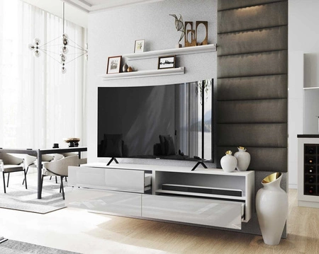 RTV-Wandschrank Neo 172 cm weiß / weiß glänzend mit Einlegeböden stilvoller Design-TV-Schrank mit Hochglanzfronten