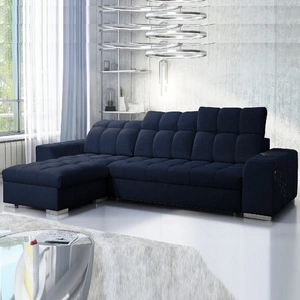 Ecksofa mit Schlaffunktion Luigi marineblau links Ecksofa mit zwei Bettkästen Stoff mit einer interessanten Struktur