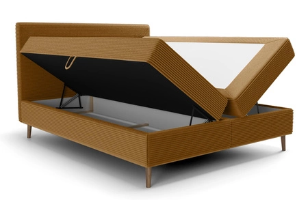 Boxspringbett Totti 140x200 Honig stilvolles Bett mit Bettzeug Lagerung dreidimensionalen Stoff mit ausdrucksvollen Streifen