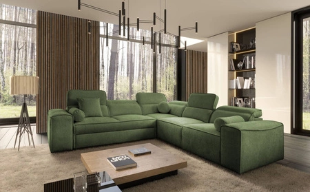 Ecksofa mit Schlaffunktion Viano III grün rechte Seite stilvolles Ecksofa mit Bettzeugcontainern perfekt für moderne Interieurs