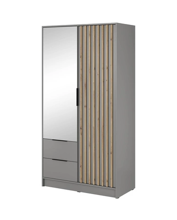 Schrank mit Spiegel Aspen 105 cm Grau / Eiche Artisan Lamellen modernes Design Schranktüren mit dekorativen Lamellen