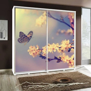 Artistino 205 cm Schiebeschrank mit Schmetterlingsgrafik II Schrankkorpus in Weiß aus 22 mm starker Platte