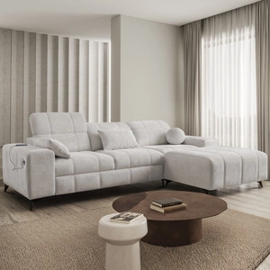 Ecksofa mit Schlaffunktion Penejos grau Esche rechts elegant Ecksofa mit Bettzeugablage bequem verstellbare Kopfstützen