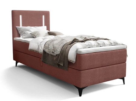 Boxspringbett Norco 90x200 rosa stilvolles Bett mit Bettzeug Lagerung Beleuchtung im Kopfteil fügt eine einzigartige Note