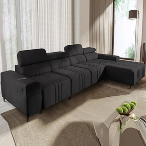 Ecksofa mit Schlaffunktion Castel XII graphit rechte Seite stilvolles und bequemes Ecksofa für das Wohnzimmer funktionelle verstellbare Kopfstützen