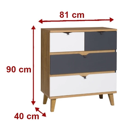 Möbelset Memone goldene Eiche / weiß / graphit modernes Design stilvolles Möbelset für Jugendzimmer im skandinavischen Stil
