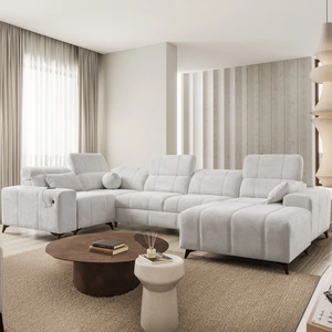 Penejos IV Ecksofa mit Schlaffunktion grau Esche rechts stilvolles Ecksofa mit zwei Bettkästen strapazierfähigem Stoff