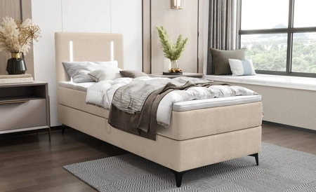 Boxspringbett Norco 90x200 beige stilvolles Bett mit Bettzeug Lagerung Beleuchtung im Kopfteil fügt eine einzigartige Note