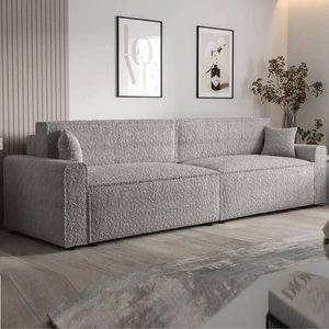 Klappsofa Brandon XL Bis grau Esche moderner Designstoff mit ausgeprägter Schleifenoberfläche Bettzeugbehälter