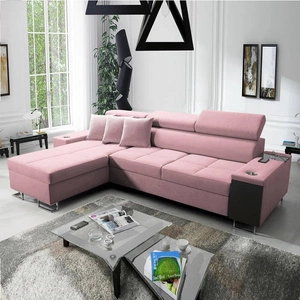 Ecksofa mit Schlaffunktion Dafni Indischem Rosa linksseitig aus Samt bietet Komfort und Funktionalität während der täglichen Erholung