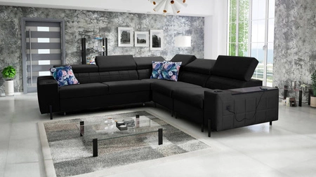 Ecksofa mit Schlaffunktion Belvi IV schwarz rechts elegantes und stilvolles Ecksofabett für das Wohnzimmer praktischer Stauraum an der Seite