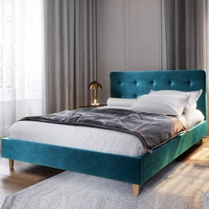 Polsterbett Noiro 180x200 türkis mit Staukasten im modernen skandinavischen Stil mit markantem Kopfteil