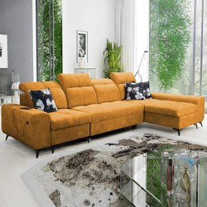 Ecksofa mit Schlaffunktion Buffalo XII gelb rechte Seite stilvolles und funktionelles Ecksofa mit Bettzeugcontainer