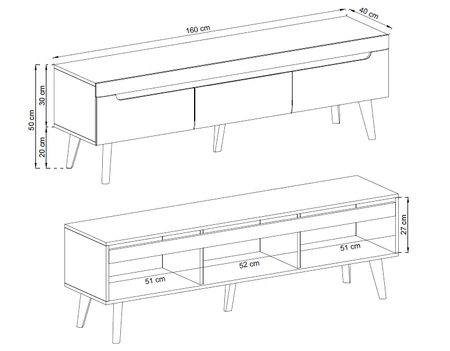 RTV-Schrank Atka 160 cm Eiche artisan / schwarz modernes Design im skandinavischen Stil mit Vollauszugssystem