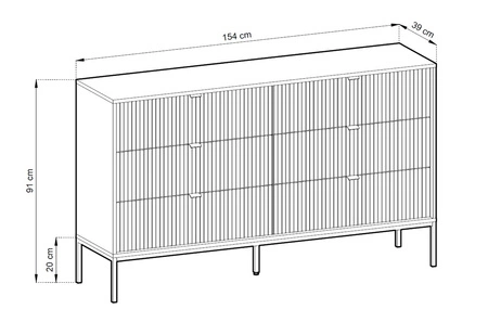 Kommode mit Schubladen Lovro 154 cm schwarz modernes Design wird Liebhaber von ausdrucksstarken Interieurs geriffelte Fronten Metallgriffe begeistern
