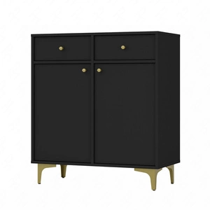 Kommode Kioto I 84 cm schwarz graphit ideale Kommode für Wohn- oder Schlafzimmer im modernen Stil goldenes Metallzubehör