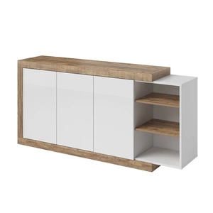 Kommode Sintra 180 cm Eiche samdal / weiß glänzend originelles Design ideal für skandinavischen Stil Interieurs Push-to-Open-System