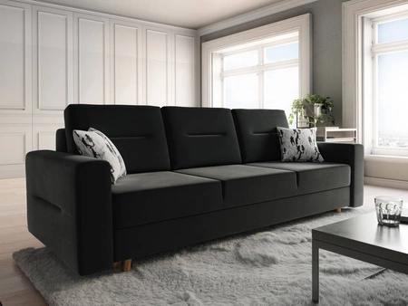 Das schwarze Sofa Bristol mit Schlaffunktion passt perfekt in jede Einrichtung und bietet einen bequemen Schlafplatz im traditionellen und skandinavischen Stil
