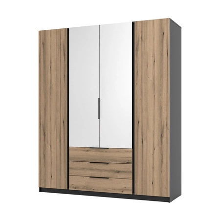Kleiderschrank mit Spiegel Kastano III 200 cm schwarz / Eiche evoke stilvolle Garderobe Design für Schlafzimmer Metallkante Griffe