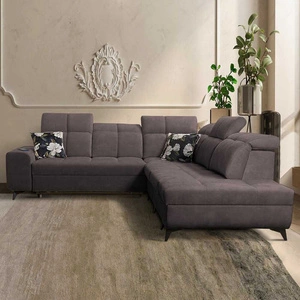 Ecksofa mit Schlaffunktion Buffalo IX braun rechte Seite stilvolles Ecksofa für Zimmer aus Veloursstoff Zierkissen