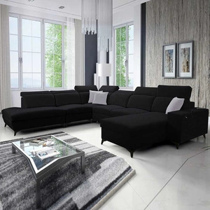 Ecksofa mit Schlaffunktion Kelly Sleek X schwarzes rechtes extrem elegantes Ecksofa für Wohnzimmer mit verstellbaren Kopfstützen