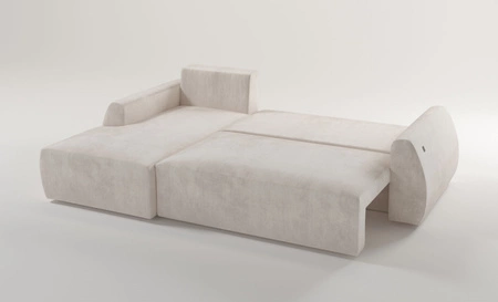 Ecksofa mit Schlaffunktion Colio honey linke Seite stilvolles Ecksofa mit interessanter Form Velourstoff Zierkissen Ball