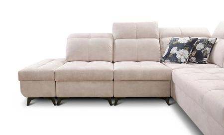 Ecksofa mit Schlaffunktion Buffalo IX grau Esche links stilvolles Ecksofa für einen Raum aus Veloursstoff Zierkissen