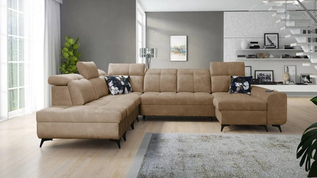 Ecksofa mit Schlaffunktion Buffalo X dunkelbeige rechte Seite funktionelles und bequemes Ecksofa für ein Zimmer mit Bettzeugcontainern
