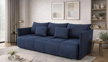 Sofa mit Schlaffunktion Selva blau funktionelles Wohnzimmersofa mit Bettzeugablage Samtstoff mit eleganter Struktur