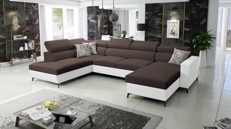 Ecksofa mit Schlaffunktion Savona VI braun / weiß rechts bequemes Ecksofa für das Wohnzimmer mit zwei Bettkästen 