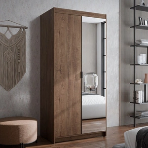 Rene Kleiderschrank 90 cm Eiche lefkas klassisches Design schlichte Form idealer Kleiderschrank mit Spiegel für Schlafzimmer oder Flur ABS beendet Kanten