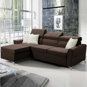 Ecksofa mit Schlaffunktion Rava braun links Samt komfortables und funktionelles Ecksofa mit verstellbaren Kopfstützen
