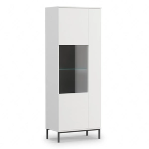 Vitrine Tutti 70 cm weiß stilvolles Design sichere Vitrine aus gehärtetem Glas auf hohen Metallbeinen Push-to-Open-System unterstützt