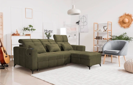 Ecksofa mit Schlaffunktion Laredo olive rechte Ecke komfortables und stilvolles Schlafsofa mit Bettzeugcontainer