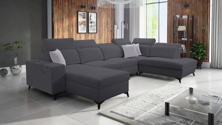 Ecksofa mit Schlaffunktion Kelly Sleek VI graphit links modernes Design Ecksofa für Wohnzimmer mit verstellbaren Kopfstützen