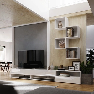 Nemea weiß / weiß glänzend universelle und stilvolle Wandschrank für das Wohnzimmer minimalistisches Design in einer modernen Umgebung