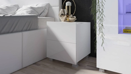 Nachttisch mit Schubladen Apulia weißer Glanz mit Möglichkeit des Aufhängens minimalistisches Design einfache Form idealer Nachttisch 