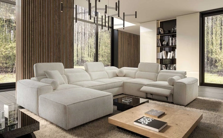 Ecksofa mit Schlaffunktion Viano VIII Lux creme links Design-Ecksofa mit ausziehbarem Fußteil Bettkasten