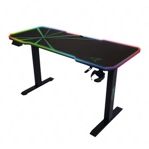 E-Talisman Gaming-Schreibtisch schwarz / grün höhenverstellbare Platte vollständig mit Pad mit LED-Beleuchtung abgedeckt