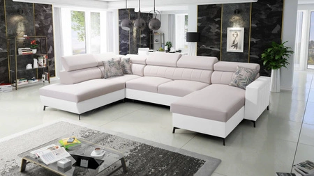 Ecksofa mit Schlaffunktion Savona VI creme / weiß rechts elegantes und bequemes Ecksofa für das Wohnzimmer zwei Container für Bettzeug 