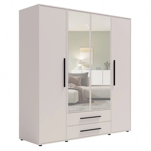 Spiegelschrank Maxione 198 cm beige geräumiger Kleiderschrank für Schlafzimmer Jugendzimmer oder Flur mit Schubladen angereichert