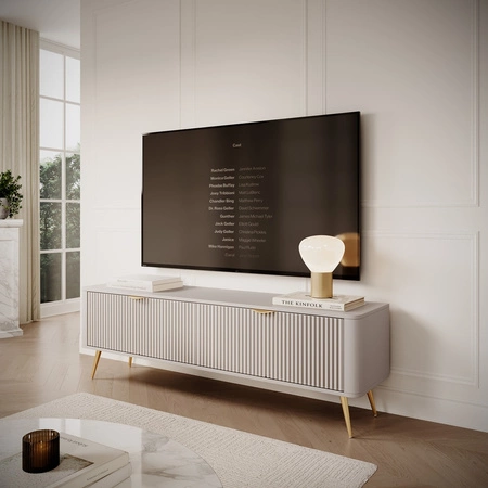 RTV-Schrank Lante 163 cm beige Designer-TV-Schrank im trendigen Stil abgerundete Kanten der massiven geschmackvollen geriffelten Front